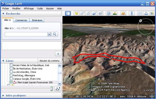 Google Earth Parcours trac&eacute;