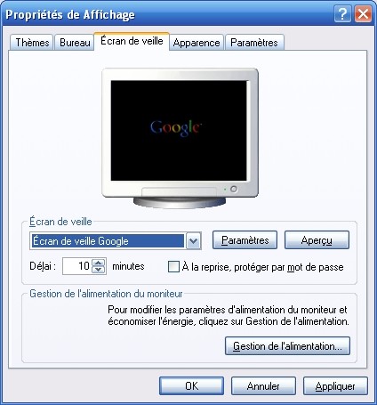 Propriétés de l'affichage